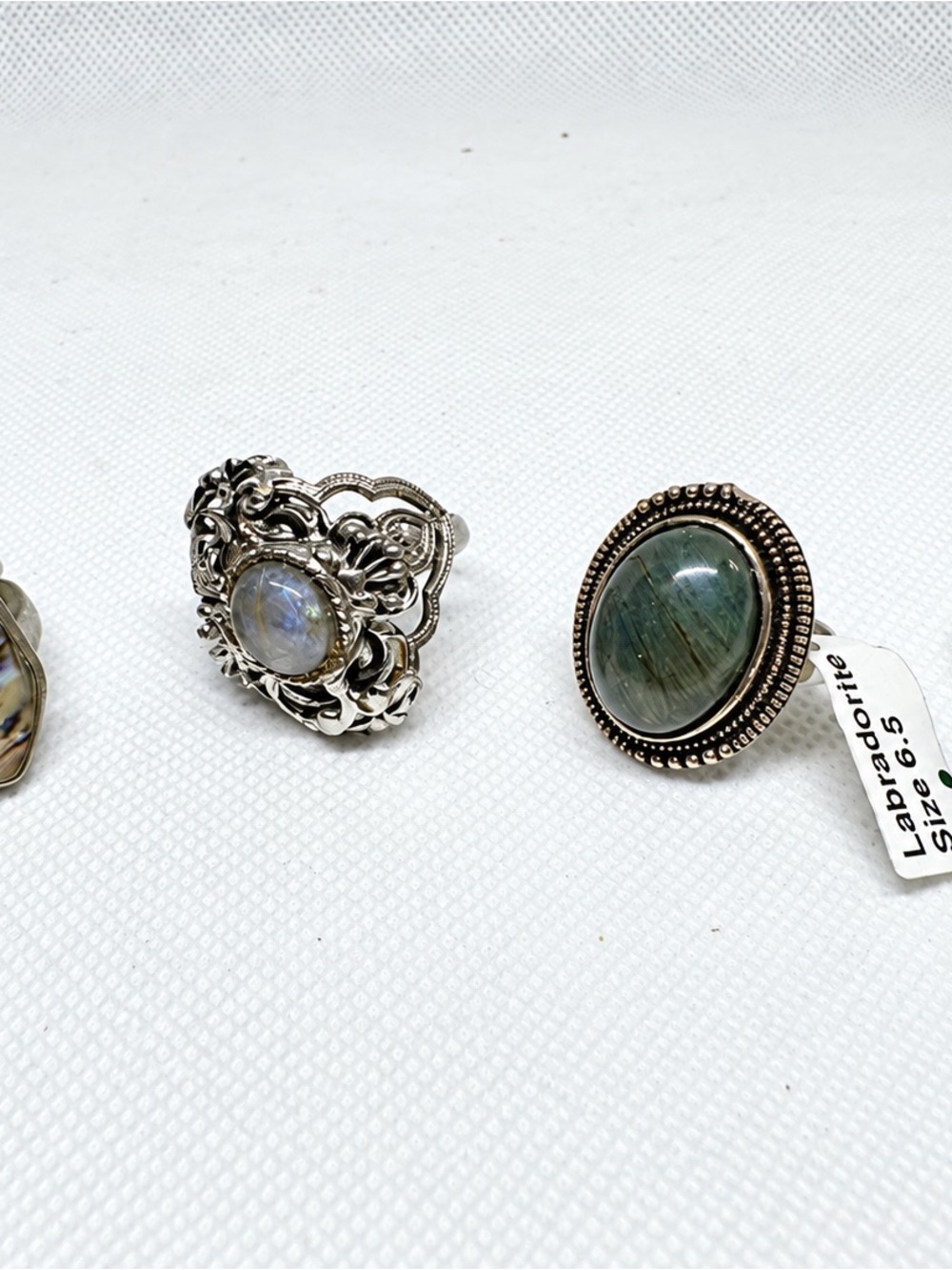 Natural Stone Statement Ring Lot Abalone Labradorite Snowflake Obsidian Lot I